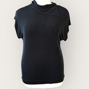 Chico's Travelers Vintage Cap Sleeve Asymmetric Cowl Neck Slinky Top XL/16 Black